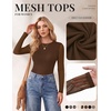 Ekouaer Womens Mesh Long Sleeve Tops Fall Fashion Sexy Fit Crew Neck Shirts(Brown)