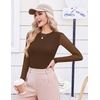 Ekouaer Womens Mesh Long Sleeve Tops Fall Fashion Sexy Fit Crew Neck Shirts(Brown)