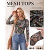 Ekouaer Womens Mesh Long Sleeve Tops Fall Fashion Sexy Fit Crew Neck Shirts(Floral Fierce)