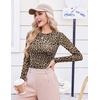 Ekouaer Womens Mesh Long Sleeve Tops Fall Fashion Sexy Fit Crew Neck Shirts(Leopard Print)