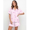 Ekouaer Womens Pajama Sets Button Down Short Sleeve Top and Shorts Cute Ruffled Pjs Sets Sleepwear(Pink Stripe Bow)