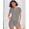 Ekouaer Womens Pajama Sets Short Sleeve Pajamas for Women Sets Soft Lounge Sets Casual V Neck Sleepwear PJS(Gray Bow)