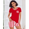Ekouaer Womens Pajama Sets Short Sleeve Pajamas for Women Sets Soft Lounge Sets Casual V Neck Sleepwear PJS(Red White Stripe)