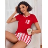 Ekouaer Womens Pajama Sets Short Sleeve Pajamas for Women Sets Soft Lounge Sets Casual V Neck Sleepwear PJS(Red White Stripe)