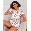 Ekouaer Womens Pajama Sets Short Sleeve Pajamas for Women Sets Soft Lounge Sets Casual V Neck Sleepwear PJS(Strawberry)