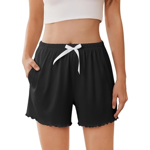 Ekouaer 2 Pack Womens Pajama Shorts 2026 Summer Casual Lounge Sleep Short Ruffle Soft Comfy Pj Bottoms with Pockets(Black)