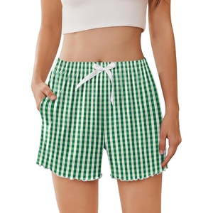 Ekouaer 2 Pack Womens Pajama Shorts 2026 Summer Casual Lounge Sleep Short Ruffle Soft Comfy Pj Bottoms with Pockets(Green White Plaid)