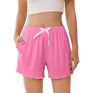 Ekouaer 2 Pack Womens Pajama Shorts 2026 Summer Casual Lounge Sleep Short Ruffle Soft Comfy Pj Bottoms with Pockets(Peachy Pink)