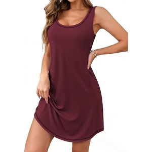 Ekouaer Nightgowns for Women Bamboo Viscose Night Gown Sleeveless Sleepshirt Chemise Sleepwear Tank Sleep Dress S-3XL(Deep Red)