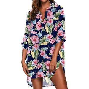 Ekouaer Swimsuit Coverup for Women Bathing Suit Cover Up 2026 Summer Beach Vacation Outfits(Navy Blue Flower)