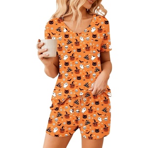 Ekouaer Womens Pajama Sets Short Sleeve Pajamas for Women Sets Soft Lounge Sets Casual V Neck Sleepwear PJS(Halloween)