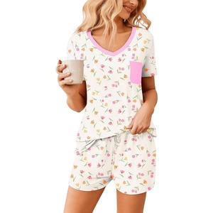 Ekouaer Womens Pajama Sets Short Sleeve Pajamas for Women Sets Soft Lounge Sets Casual V Neck Sleepwear PJS(Tulip)