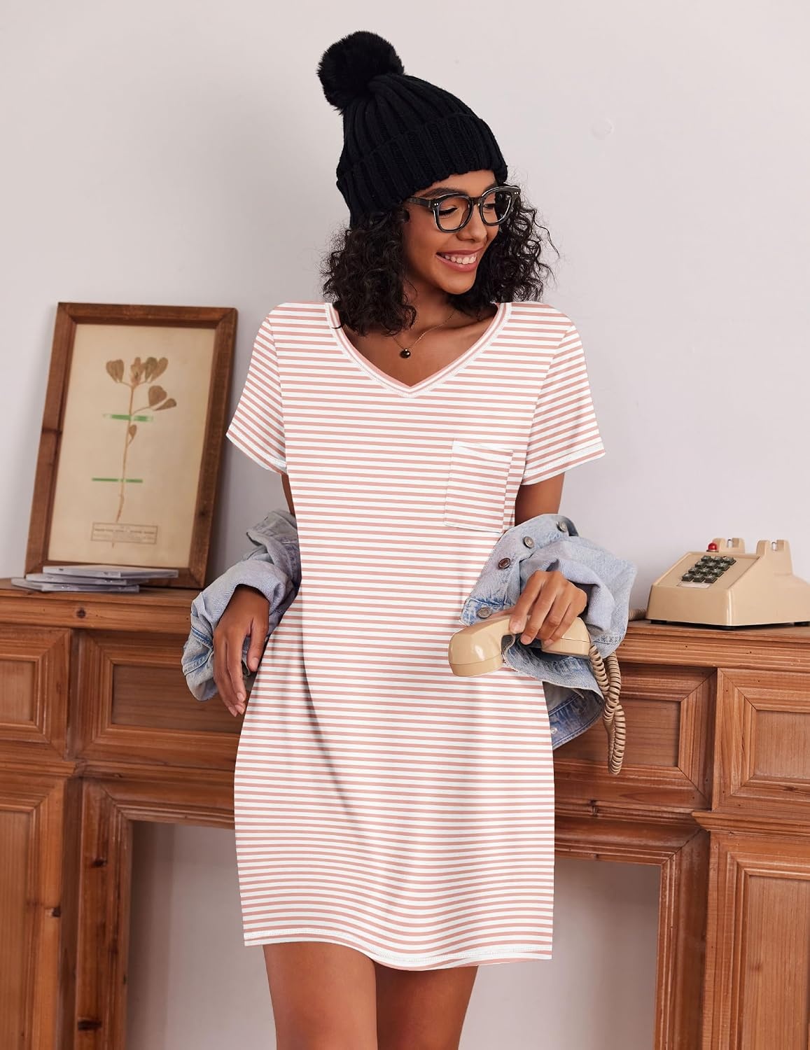 image:imageEkouaer 3 Pack Nightgowns for Women Short Sleeve Sleep Shirt Soft Sleepwear T shirt Nightgown V Neck Nightshirts Soft Sleepwear Dress Ladies Pajama Dress Plus Size Sleeping Gown Comfy NightdressLittle DaisyBlue StarsPink Stripes