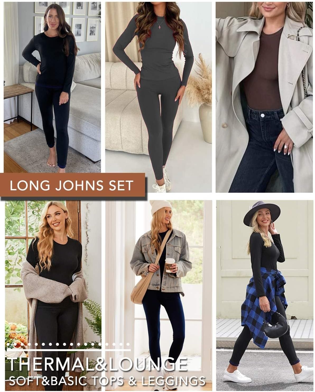 image:imageEkouaer 3 Sets Thermal Underwear for Women Long Johns Long Sleeve Base Layer for Cold Weather SXXLBlackGreyChristmas