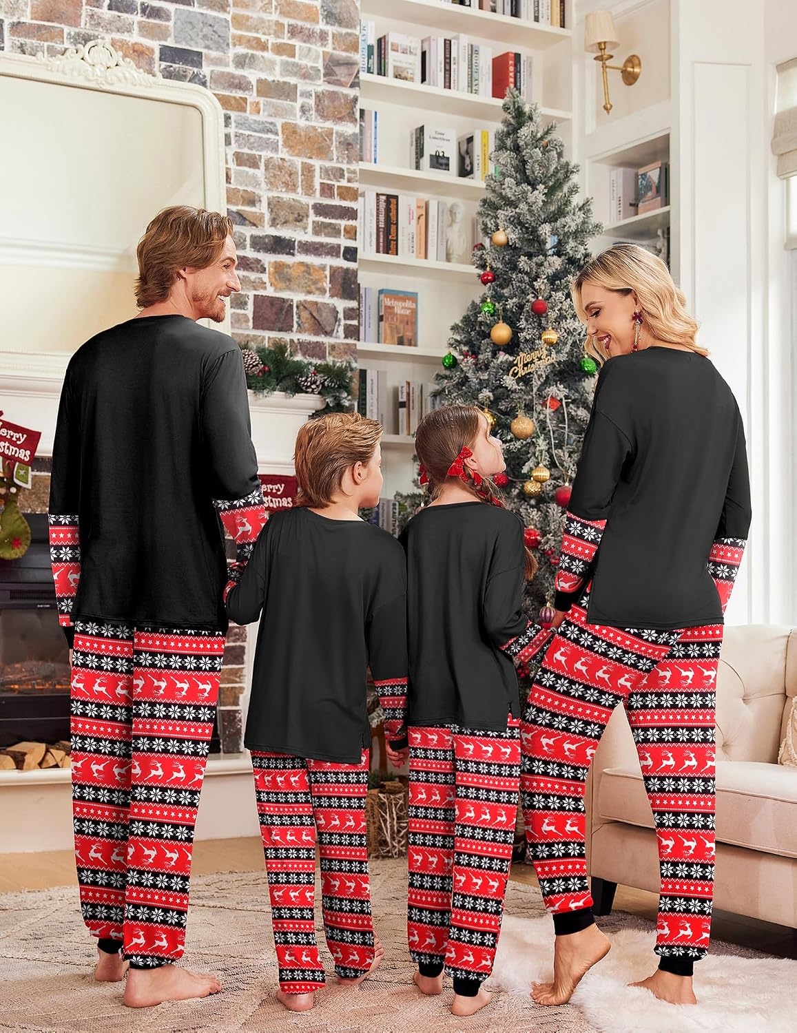 image:imageEkouaer Family Christmas Pajamas Matching Sets Soft Long Sleeve for Womens Mens Kids Pjs Family Sleepwear Holiday Lounge SetsBlackchristmas Tree