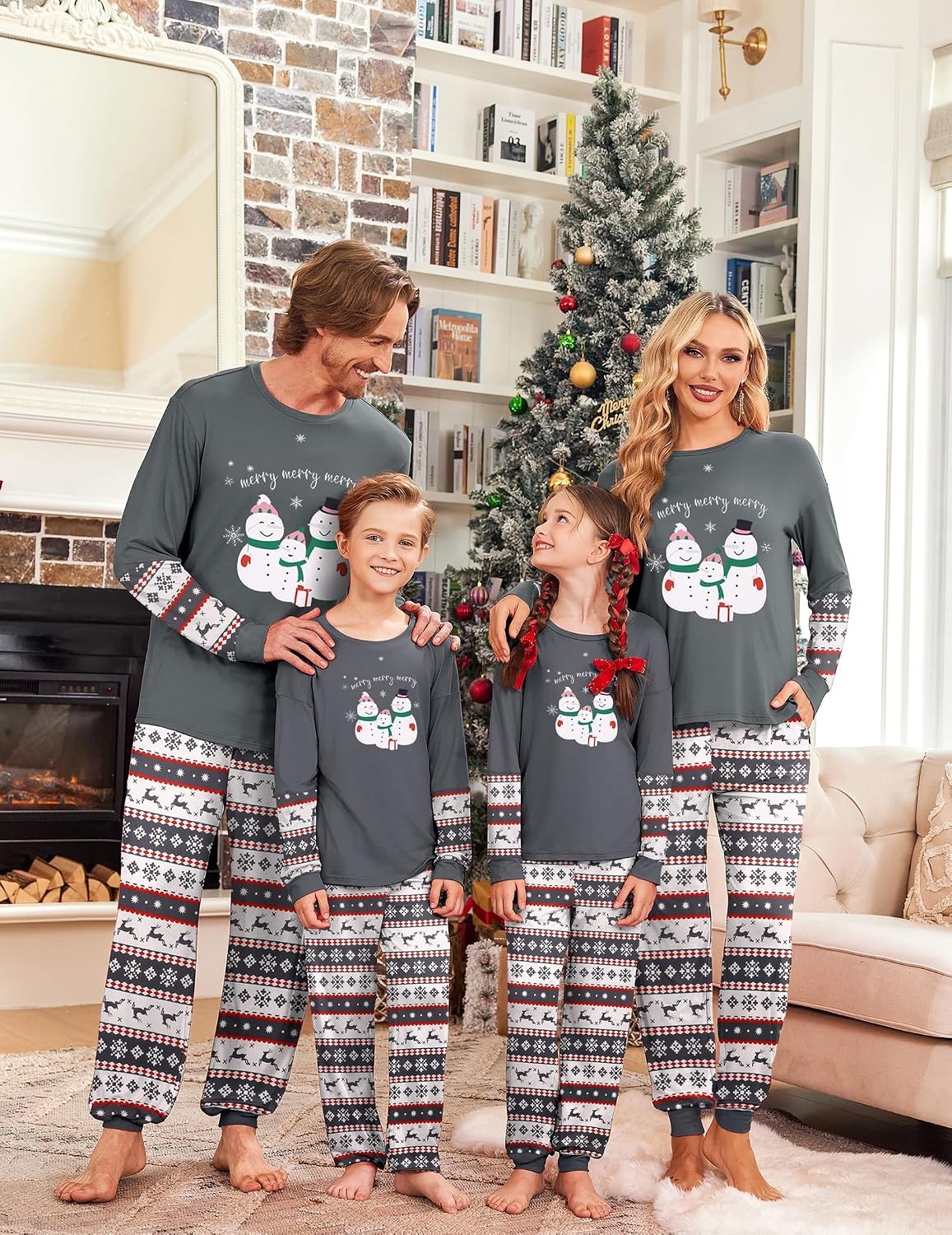 image:imageEkouaer Family Christmas Pajamas Matching Sets Soft Long Sleeve for Womens Mens Kids Pjs Family Sleepwear Holiday Lounge SetsGray White Snowman