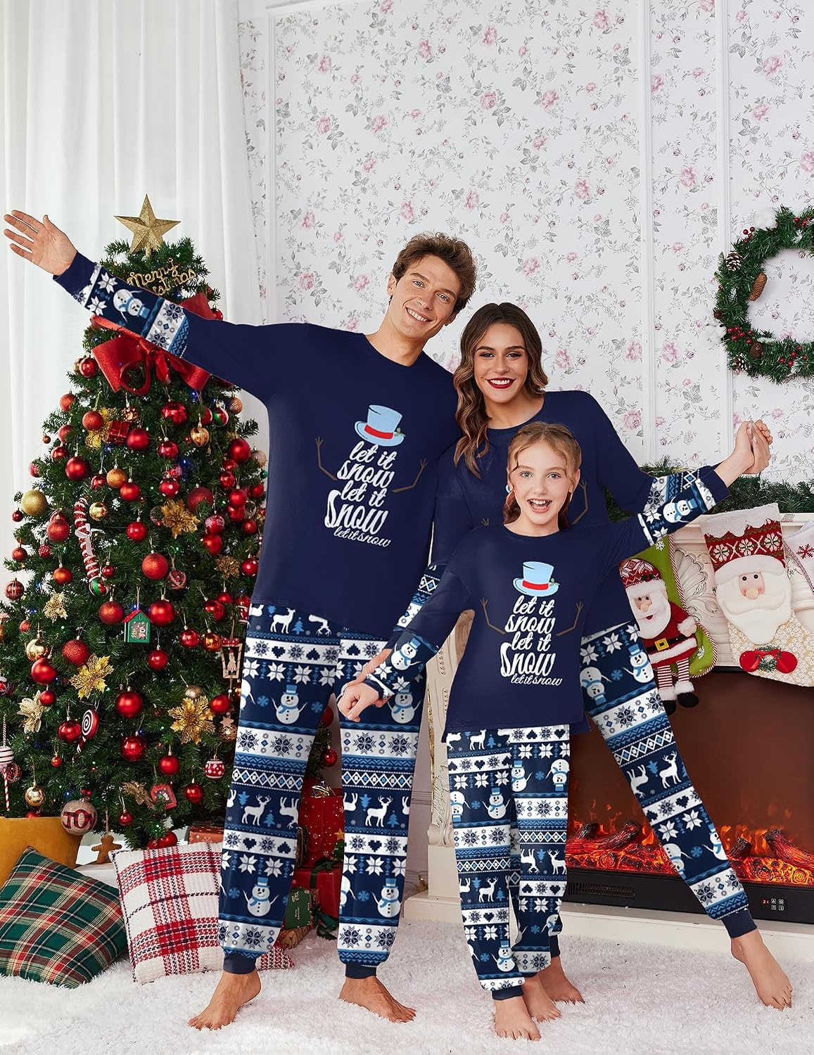 image:imageEkouaer Family Christmas Pajamas Matching Sets Soft Long Sleeve for Womens Mens Kids Pjs Family Sleepwear Holiday Lounge SetsNavy Blue