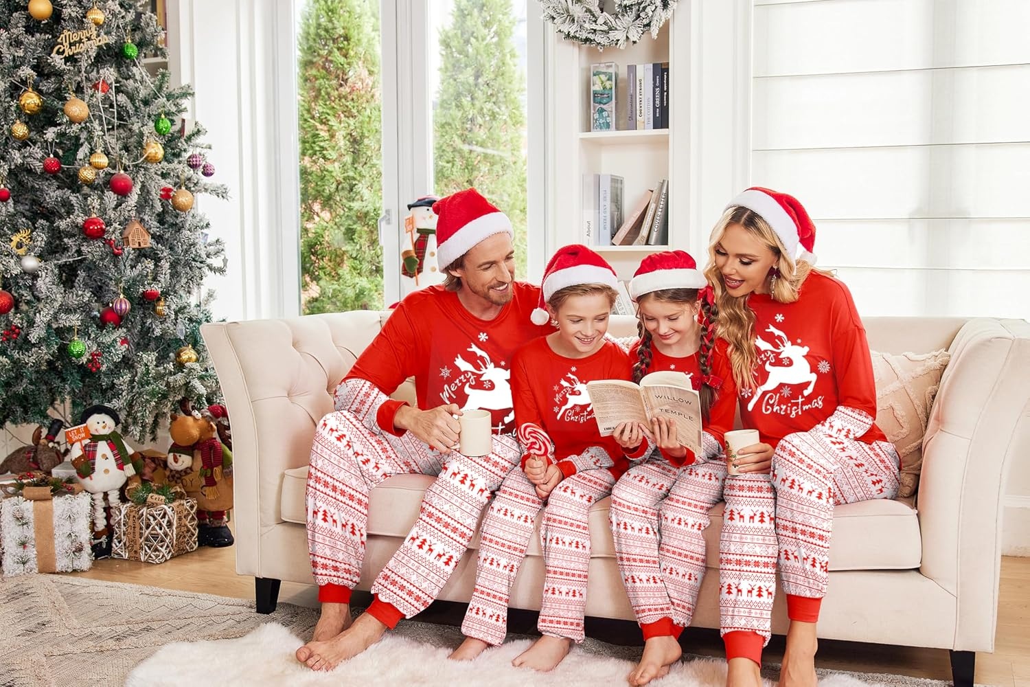 image:imageEkouaer Family Christmas Pajamas Matching Sets Soft Long Sleeve for Womens Mens Kids Pjs Family Sleepwear Holiday Lounge SetsRed White Elk