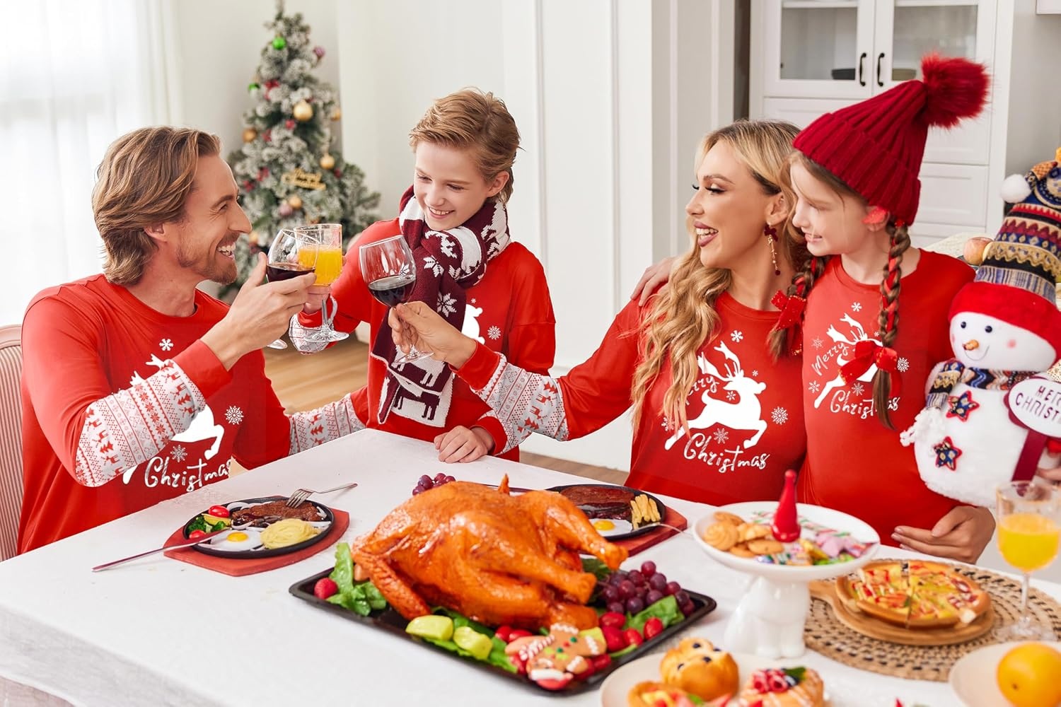 image:imageEkouaer Family Christmas Pajamas Matching Sets Soft Long Sleeve for Womens Mens Kids Pjs Family Sleepwear Holiday Lounge SetsRed White Elk