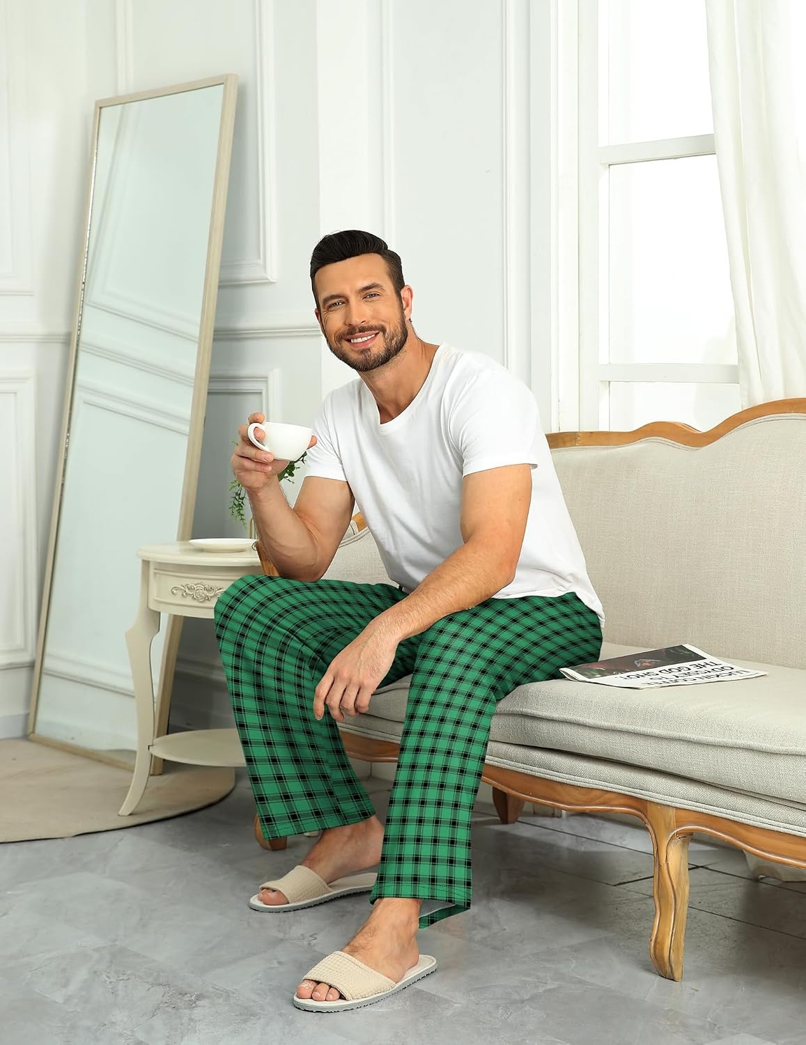 image:imageEkouaer Mens Pajama Pants Plaid Lounge Pants Soft Pj Bottoms with Pockets Mens Plaid Pajama PantsMens Pj Pants with Pockets amp DrawstringLong Lounge PantsChristmas Pj BottomsUnisex Pajama BottomsDark Green Plaid
