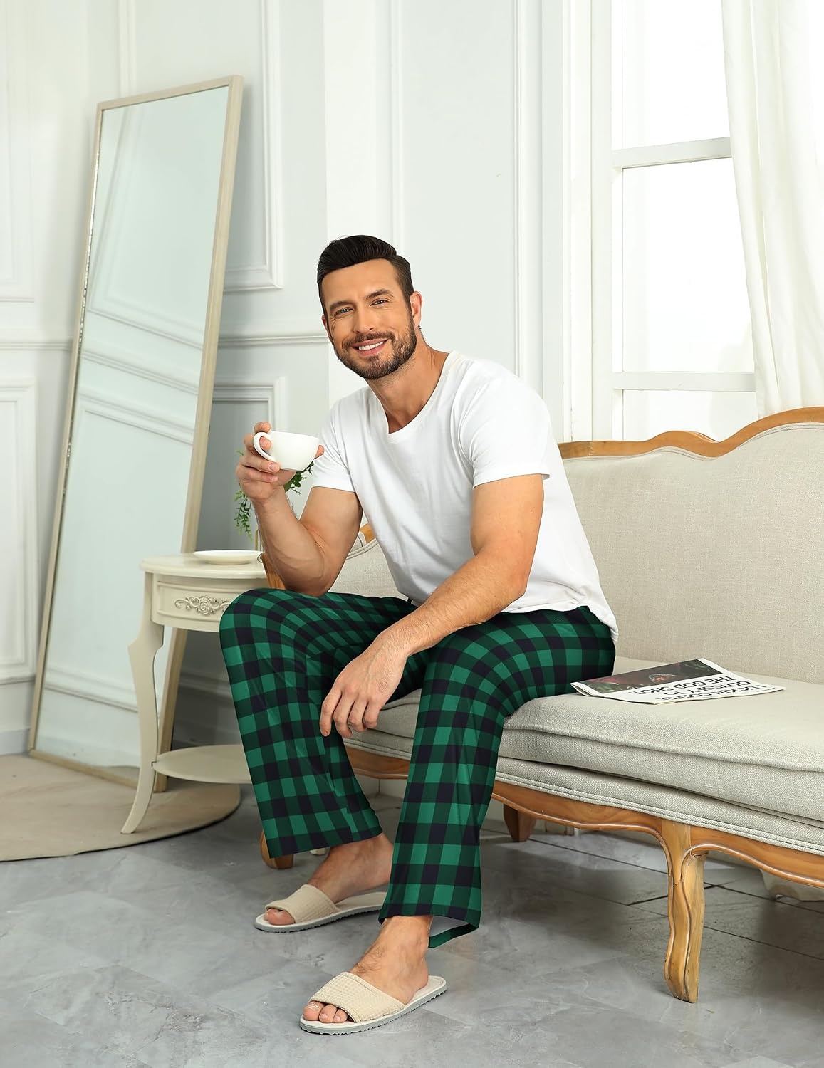 image:imageEkouaer Mens Pajama Pants Plaid Lounge Pants Soft Pj Bottoms with Pockets Mens Plaid Pajama PantsMens Pj Pants with Pockets amp DrawstringLong Lounge PantsChristmas Pj BottomsUnisex Pajama BottomsGreen and Black Plaid