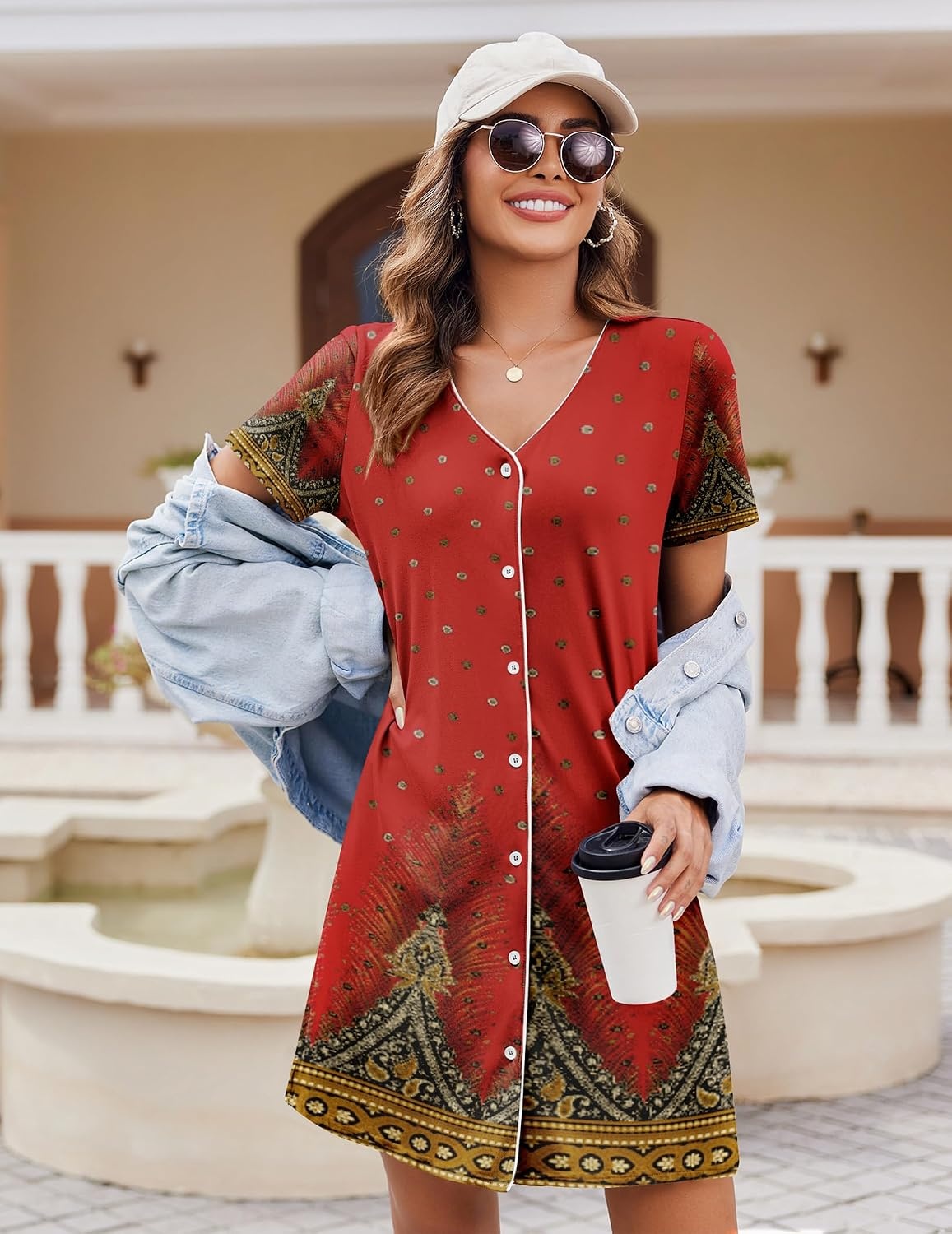 image:imageEkouaer Nightgowns for Women 2 Pack Night Gowns Button Down Sleep Shirts Soft Fabric2 Pack Night ShirtsShort Sleeve Pajama DressLabor and Delivery GownPerfect for SleepPostpartumNursingBlackRed Feather