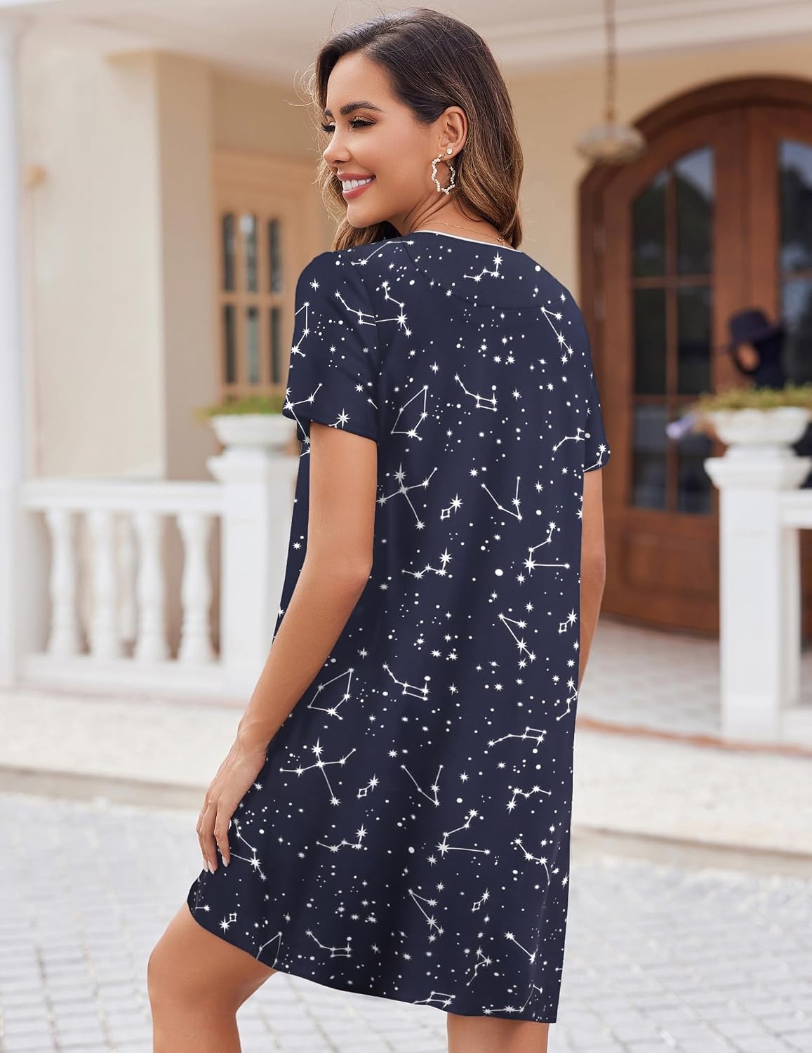 image:imageEkouaer Nightgowns for Women 2 Pack Night Gowns Button Down Sleep Shirts Soft Fabric2 Pack Night ShirtsShort Sleeve Pajama DressLabor and Delivery GownPerfect for SleepPostpartumNursingGreyBlue Star