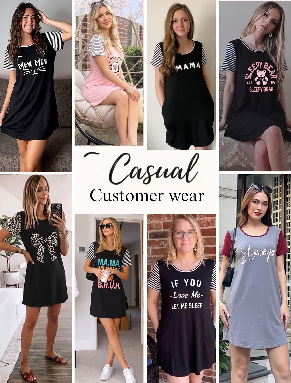 image:imageEkouaer Nightgowns for Women Soft Sleep Shirts with Pockets Short Sleeves Printed Crewneck Nightshirt Crew neck above the Knee lightweight amp breathable contrasting sleeves night dress for homego outsleep S3XLGrey Sleep Print