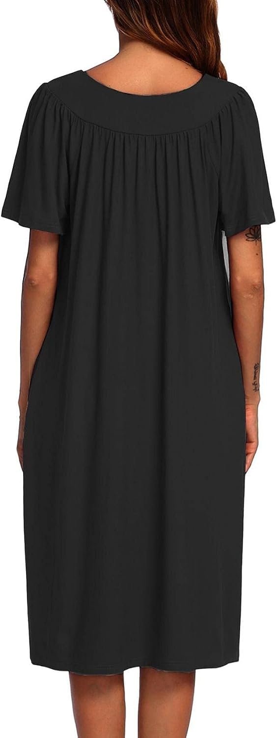 image:imageEkouaer Womens House Dress with Pockets Nightgowns for Women Short Sleeve Moo Moos Floral Night Gown for Old Lady Elderly Grandma on Mothers Day Home GardenBlack