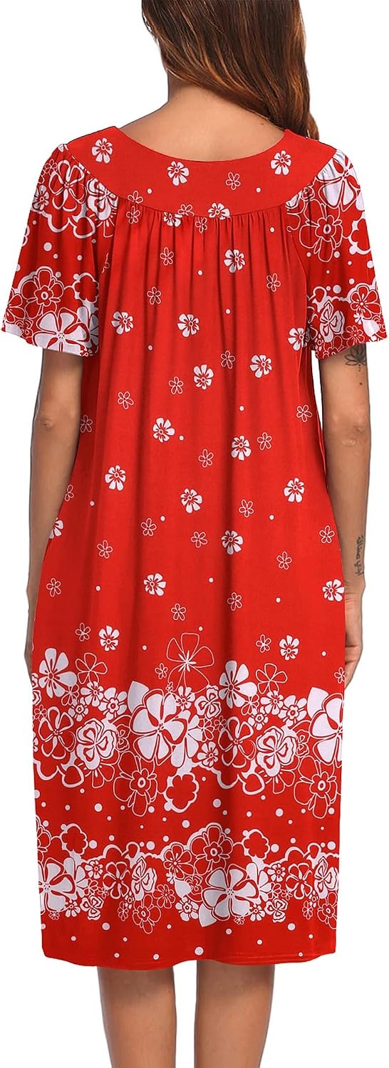 image:imageEkouaer Womens House Dress with Pockets Nightgowns for Women Short Sleeve Moo Moos Floral Night Gown for Old Lady Elderly Grandma on Mothers Day Home GardenChristmas Print