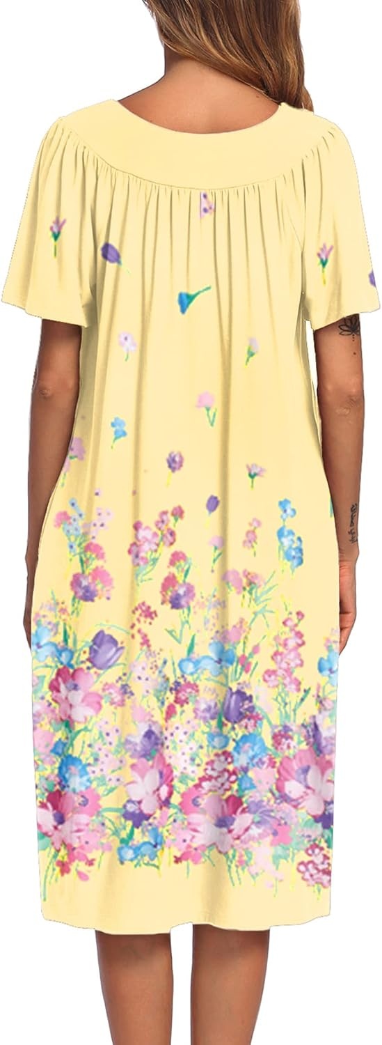 image:imageEkouaer Womens House Dress with Pockets Nightgowns for Women Short Sleeve Moo Moos Floral Night Gown for Old Lady Elderly Grandma on Mothers Day Home GardenYellow Butterfly