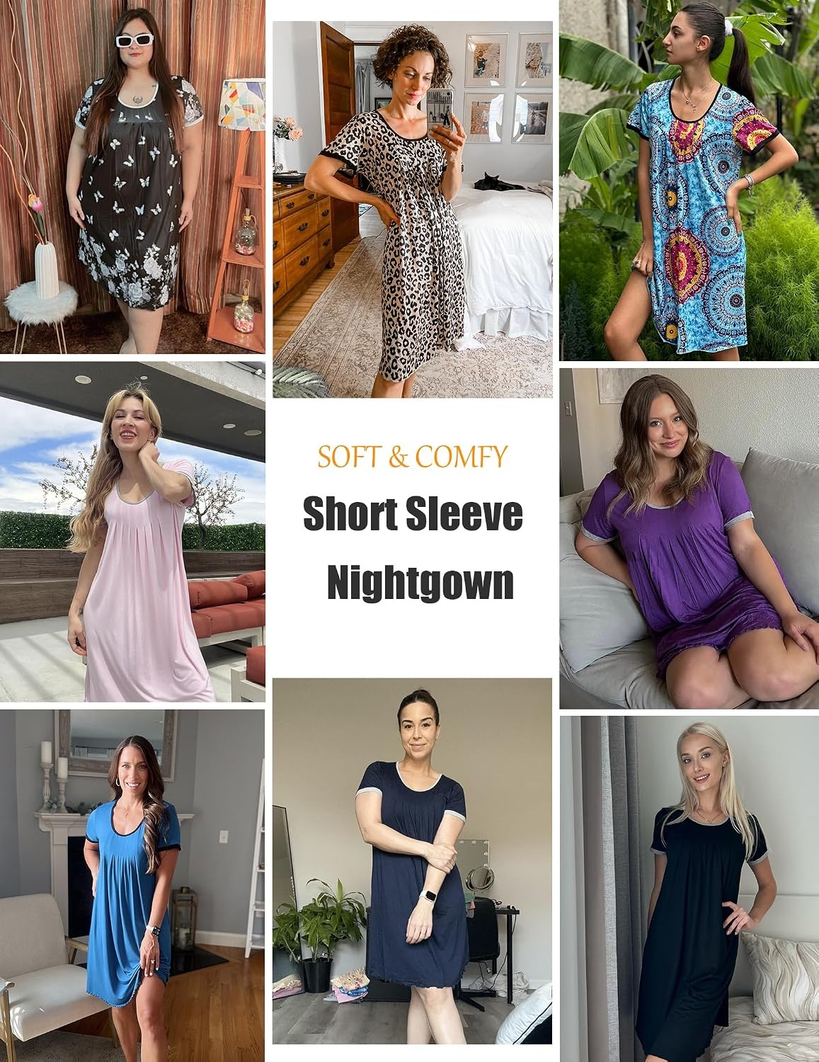 image:imageEkouaer Womens Nightgown Short Sleeve Sleepwear Soft Pleated Sleepshirt Women Soft Sleeping Gown Loose Night Gown YearRound Sleepwear Maternity Gown Daily Wear Nightshirt Outdoor LoungewearHydrangea