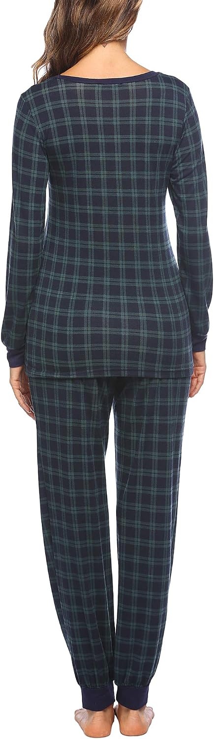 image:imageEkouaer Womens Pajamas Sets Long Sleeve Tops with Jogger Pants TwoPiece Plaid Sleepwear Soft Pjs Fall Lounge Set Casual Outfits with Pockets Round NeckNavygreen Plaid