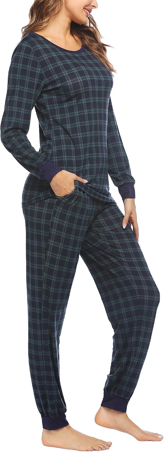image:imageEkouaer Womens Pajamas Sets Long Sleeve Tops with Jogger Pants TwoPiece Plaid Sleepwear Soft Pjs Fall Lounge Set Casual Outfits with Pockets Round NeckNavygreen Plaid