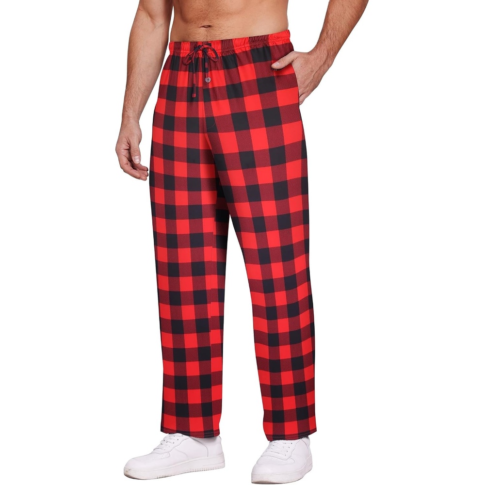 image:imageEkouaer Mens Pajama Pants Plaid Lounge Pants Soft Pj Bottoms with Pockets  Mens Plaid Pajama PantsMens Pj Pants with Pockets amp DrawstringLong Lounge PantsChristmas Pj BottomsUnisex Pajama BottomsRed and Black Plaid