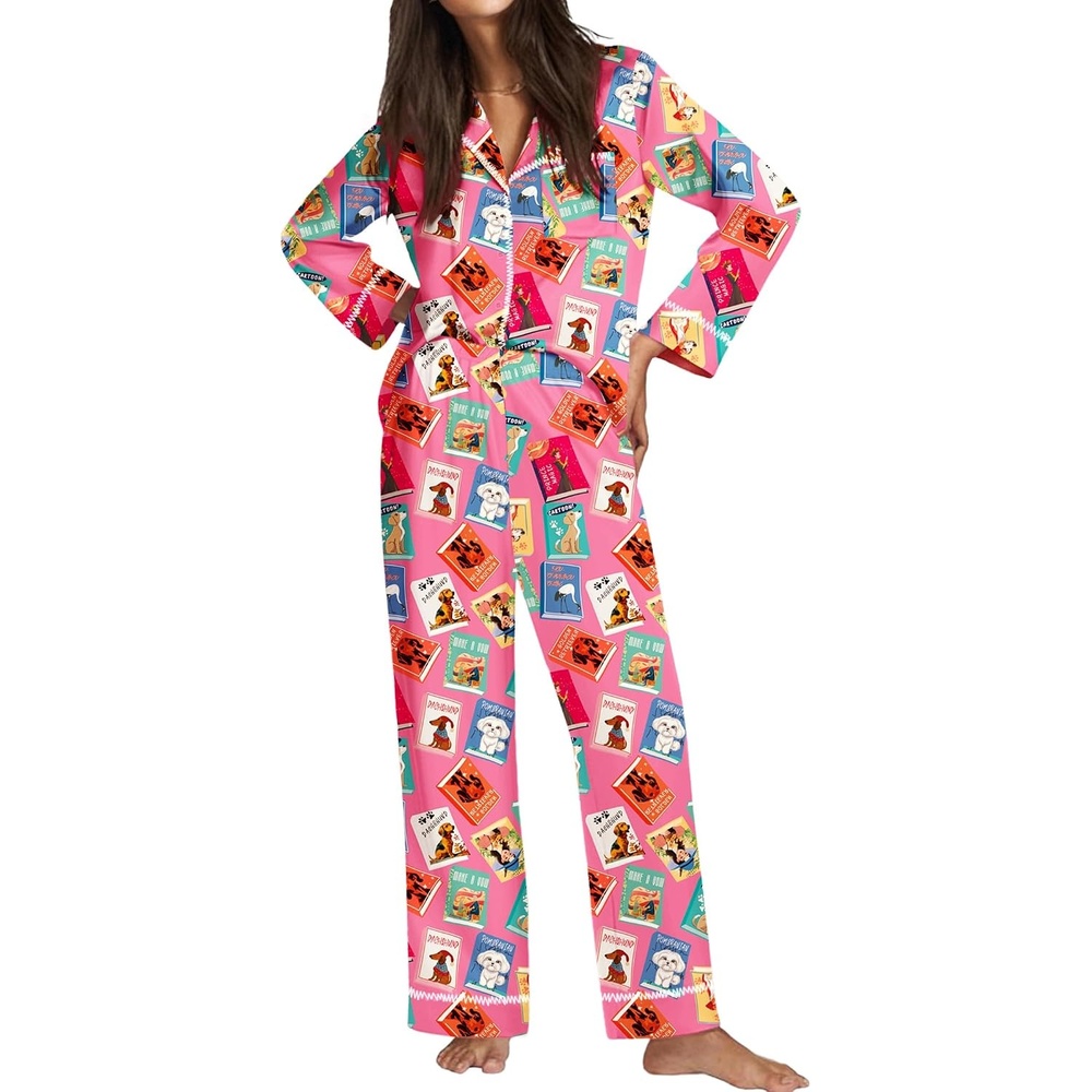 image:imageEkouaer Satin Pajama Set for Women Silk Sleepwear Long Sleeve Top and Pants Button Down Pjs Lounge SetRose Red Books