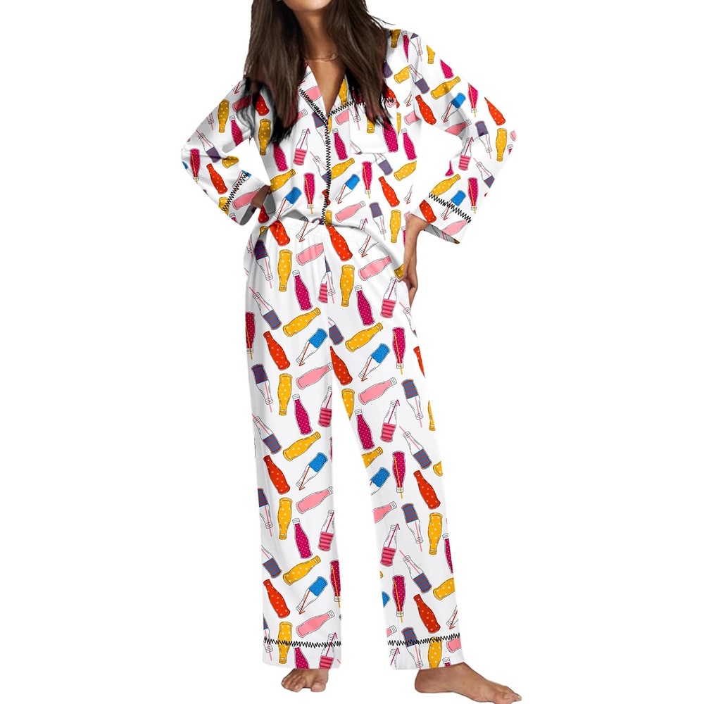 image:imageEkouaer Satin Pajama Set for Women Silk Sleepwear Long Sleeve Top and Pants Button Down Pjs Lounge SetWhite Bottles