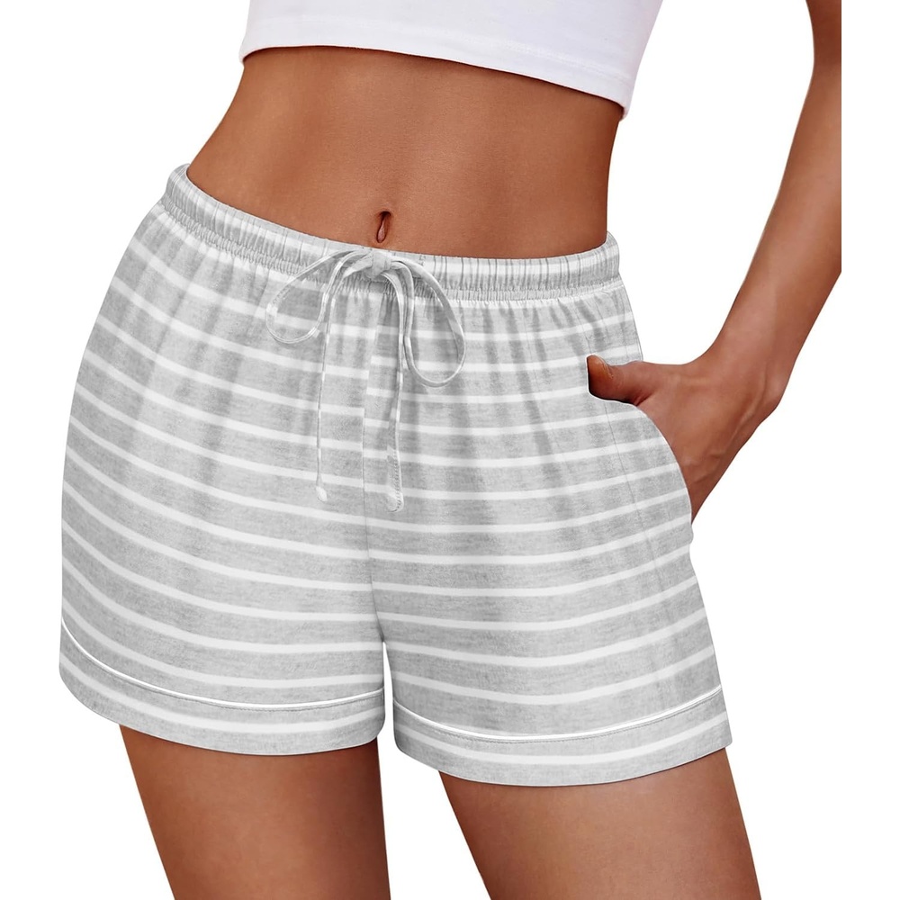 image:imageEkouaer Womens Pajama Shorts Casual Cute Printed Lounge Pj BottomsGrey Strip