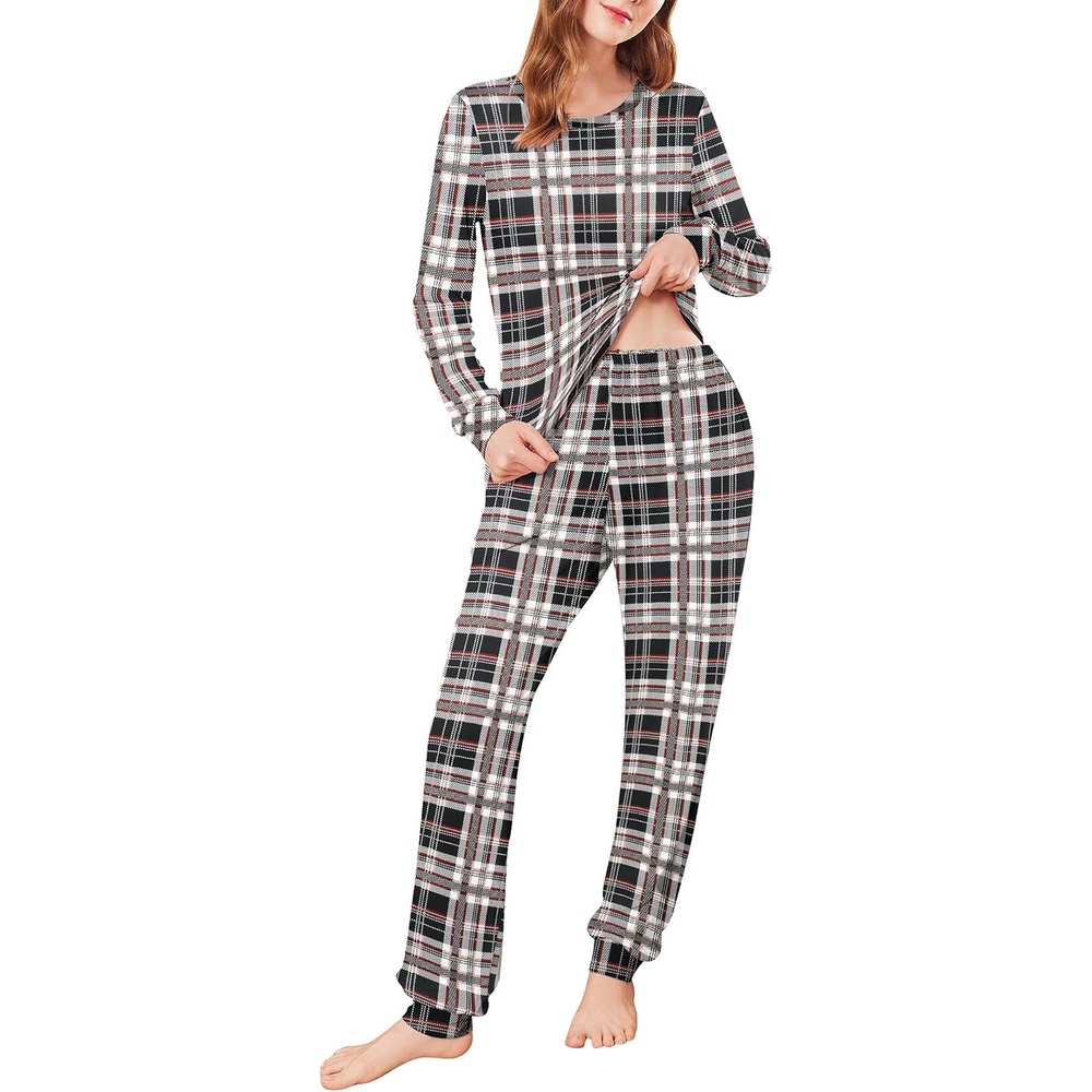 image:imageEkouaer Womens Pajamas Sets Long Sleeve Tops with Jogger Pants  TwoPiece Plaid Sleepwear Soft Pjs Fall Lounge Set Casual Outfits with Pockets Round NeckColorful Plaid