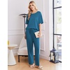 Ekouaer 2 Pack Womens Pajama Sets Short Sleeve Tops and Long Pants Casual Comfy Pjs Lounge Set with Pockets,S-XXL(Black/Blue Green)
