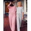 Ekouaer 2 Pack Womens Pajama Sets Short Sleeve Tops and Long Pants Casual Comfy Pjs Lounge Set with Pockets,S-XXL(Lotus Pink/Light Grey)