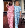 Ekouaer 2 Pack Womens Pajama Sets Short Sleeve Tops and Long Pants Casual Comfy Pjs Lounge Set with Pockets,S-XXL(Pink Bow/Blue Bow)