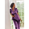 Ekouaer 2 Piece Satin Short Sleeve Pajamas Set Button Down Sleepwear | Soft Pjs Set Classic Loungewear for Wedding, Party, Home, Daily Wear, Date Nights(Purple Wine)
