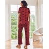 Ekouaer 2 Piece Satin Short Sleeve Pajamas Set Button Down Sleepwear | Soft Pjs Set Classic Loungewear for Wedding, Party, Home, Daily Wear, Date Nights(Red Loved)