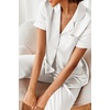 Ekouaer 2 Piece Satin Short Sleeve Pajamas Set Button Down Sleepwear | Soft Pjs Set Classic Loungewear for Wedding, Party, Home, Daily Wear, Date Nights(White)
