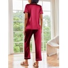 Ekouaer 2 Piece Satin Short Sleeve Pajamas Set Button Down Sleepwear | Soft Pjs Set Classic Loungewear for Wedding, Party, Home, Daily Wear, Date Nights(Wine Red)
