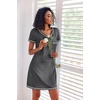 Ekouaer 3 Pack Nightgowns for Women Short Sleeve Sleep Shirt Soft Sleepwear | T shirt Nightgown V Neck Nightshirts Soft Sleepwear Dress Ladies Pajama Dress Plus Size Sleeping Gown Comfy Nightdress(Black/Dark Grey/Light Grey Stripes)