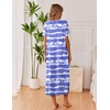 Ekouaer Long Nightgowns for Women 3 Pack Plus Size Short Sleeve House Dress | Ladies Night Gown V Neck Lounge Dress Plus Size Sleep Shirts Full Length Night Shirts Floral Moo Moos Soft Pajama Dress(Tie Dye Blue/White Floral/Green Flower)