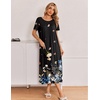 Ekouaer Long Nightgowns for Women 3 Pack Plus Size Short Sleeve House Dress | Ladies Night Gown V Neck Lounge Dress Plus Size Sleep Shirts Full Length Night Shirts Floral Moo Moos Soft Pajama Dress(Black/Grey/Black Butterfly)