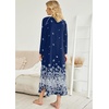 Ekouaer Long Nightgowns for Women Long Sleeve House Dress with Pockets | Warm Fabric,V Neck with 3 Buttons,Color Block Raglan Sleeve,Full Length Night Gown,Nightshirt for Thanksgiving,Christmas(Navy White Florals)